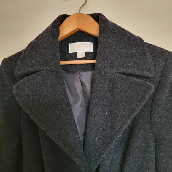 Michael Kors Womens Charcoal Gray Wool Blend Trench Coat Sz 16W - Picture 12 of 13